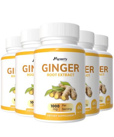 Mysurty Ginger Root Capsules | Ginger Root Extract | Ginger Supplement | Ginger Root Capsules for Men & Women - 60 Capsules (Pack of 5)