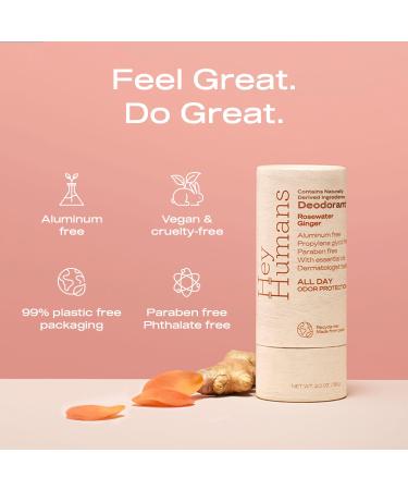 Hey Humans Deodorant Aluminum Free Deodorant for Women and Men Contains Naturally Derived Ingredients All Day Odor Control Refreshing Essential Oils Earth Friendly Package Rosewater Ginger Rosewater Ginger 2 Ounce (Pack of 1) - Buy Online on GoSupps.com