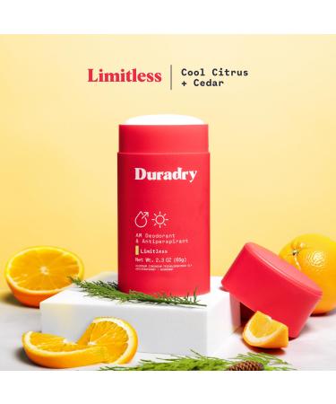 Duradry Antiperspirant Deodorant for Women and Men - Anti Sweat Maximum Strength Deodorant Excessive Sweat Protection for Armpits Naturally Neutralize Odor - Limitless 2.3 Oz (Pack of 3) 3 Ct - Limitless (Cool Citrus + Cedar) - Buy Online on GoSupps.com