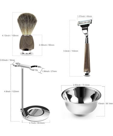 Favali Razor Set - 4 in 1 Stainless Steel Shaving Brush Holder & Wet Razor for Men | Ash Handle Compatible with Mach 3 - Buy Online on GoSupps.com