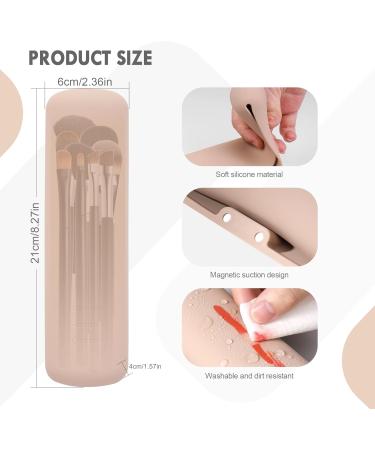 Fvion Large Silicone Makeup Brush Holder | Makeup Brush Organizer with Magnetic Anti-Fall Pocket | Khaki Cosmetic Brush Storage - Buy Online on GoSupps.com