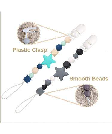 Cute Star Silicone Pacifier Clip Set for Newborn Boy and Girl - Blue&Gray - Buy Online on GoSupps.com