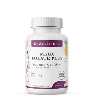 Body Kitchen Mega Folate 1000mcg Optifolin+ 60 Vegetable Capsules Vegan Non-GMO Brain and Heart Health Support