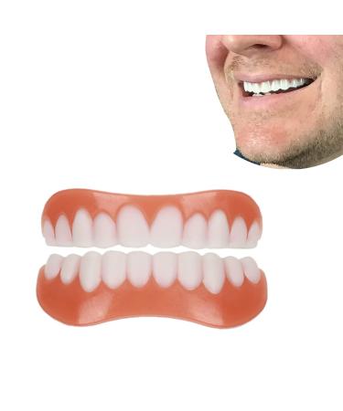 1 Pair Fake Teeth Replacement Removable Denture, Upper and Lower Instant Denture Veneers, Teeth Whitening Temporary Denture for Men and Women