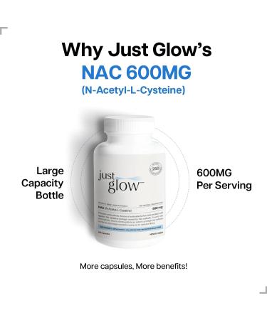 Just Glow NAC (N-Acetyl-L-Cysteine) 600mg - 250 Capsules | NAC Supplement | Pure NAC 600mg Capsule for Antioxidants | Maintenance of Good Health | Made in Canada | 250 Vegetable Capsules 250 count (Pack of 1) - Buy Online on GoSupps.com