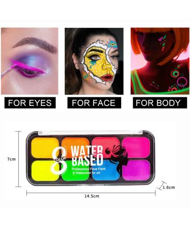 8 Colors Glow In The Dark Face & Body Paint - Neon Fluorescent Makeup for Halloween Parties & Costumes - Water Based UV Blacklight Paint - Buy Online on GoSupps.com