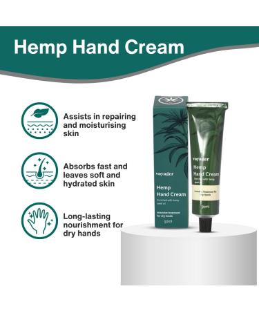 Voyager - Hemp Hand Cream - Enrich with Hemp Seed Oil Intensive Treatment for Dry Hands - With Moisturising Cocoa Butter & Hyaluronic Acid Promotes Healthier Softer Skin - 50ml - Buy Online on GoSupps.com