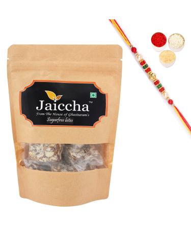 Jaiccha Ghasitaram Rakhi Gifts for Brothers Rakhi Sweets - Sugarfree Bites 200 GMS in Brown Paper Pouch with Pearl Beads Rakhi