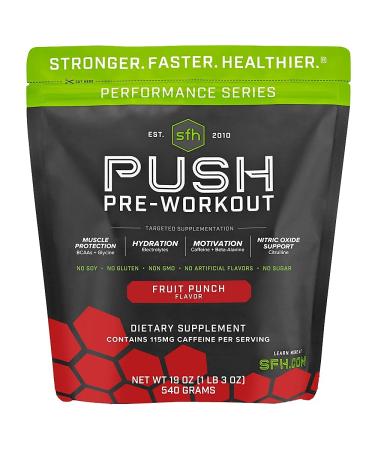 Push Pre-Workout Powder (Fruit Punch) by SFH | BCAAs for Muscle Repair | Electrolytes | Non-Dairy, No Artificial Flavors, Colors, Sugar, Soy, Gluten, or GMOs (Bag) Fruit Punch 1.18 Pound (Pack of 1)