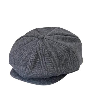 jerague Wool Newsboy Cap for Men Women - Classic Vintage Gatsby Lvy Cabbie Hat Flat Beret Cap Adjustable Size Medium-Large Herringbone/Grey
