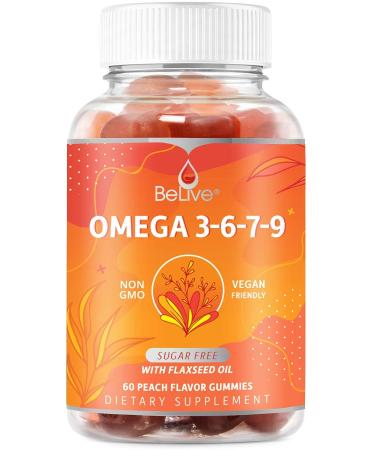 Organic Omega 3 Gummies with Omegas 6, 7, 9, DHA & EPA from Flaxseed Oil and Sea Buckthorn Fruit Oil - Sugar-Free, Supports Brain, Heart, Eye & Immune System, Supplements for Kids & Adults (60 CT) 1
