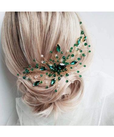 Bridal Green Crystal Hair Comb Emerald Hair Vine Malachite Green Wedding Headpiece Prom Party Festival Hair Accessories for Women and Girls (Silver) Hair Comb - Buy Online on GoSupps.com