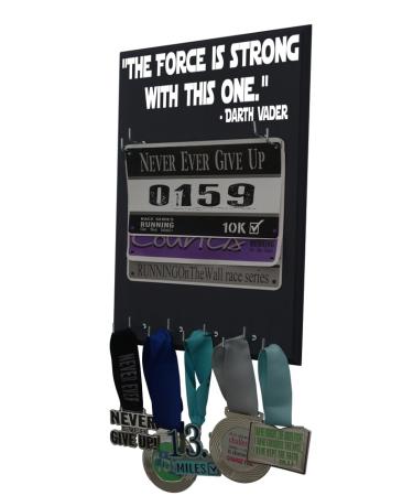 Running On The Wall Medal Hanger Display and Race Bib - The Force is Strong with This ONE - Darth Vader - Star Wars black