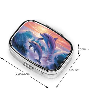 Dolphins Art Small Pill Case | 2 Compartment Travel Pill Organizer | Cute Pill Box for Purse & Travel Gifts - Buy Online on GoSupps.com