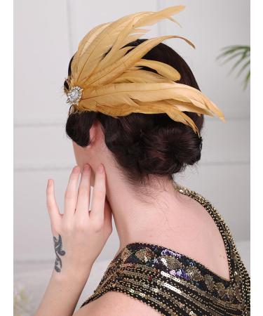Handmade 1920s Champagne Fascinator - Feather Flapper Hair Accessories with Crystal Beads for Parties - Buy Online on GoSupps.com
