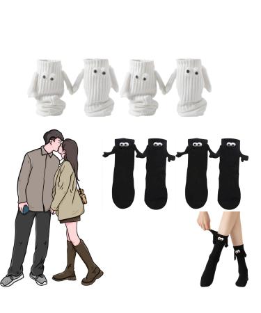 Mixdameny Funny Magnetic Suction 3D Doll Couple Socks - Couple Holding Hands Socks - 3D Doll Socks for couple One Size 4pair/White+black