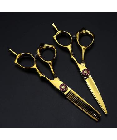 Hair Cutting Scissors Shears Kit 5 Inch Professional Steel Scissor Gold Hair Scissors Haircut Thinning Barber Tools Cutting Shears Hairdressing Scissors Set Gift - Buy Online on GoSupps.com