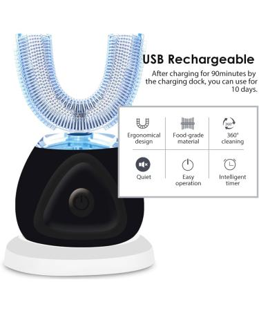 360 Automatic Ultrasonic Toothbrush - Wireless Black Electric Tooth Whitener with Timer for Adults - Best Sound Tooth Cleaning Device - Buy Online on GoSupps.com