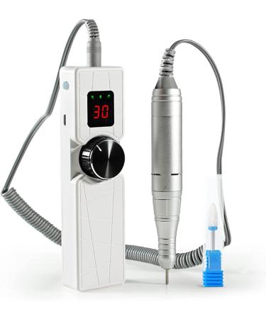White Mini Nail Drills for Acrylic Nails and Natural Nails USB Rechargeable 30000 RPM Nail Drill Kit with Ceramics Drill Bits