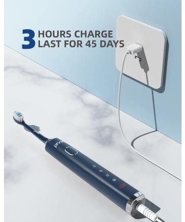 Phniti Sonic Electric Toothbrush for Adults - 8 Brush Heads, Fast Charge, 4 Modes, 40,000VPM, Waterproof (Blue) - Buy Online on GoSupps.com