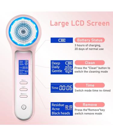 Mothers Day Gift: Blackhead Remover Vacuum Facial Cleansing Brush - Rechargeable with LCD Display - IPX7 Waterproof - 3 in 1 Facial Cleaner - Pink - Buy Online on GoSupps.com