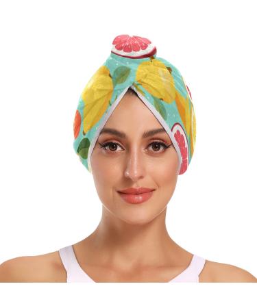 Lemon Orange Fruit Hair Towel 2 Pack Super Absorbent Hair Drying Towel Quick Dry Hair Turbans Head Towel with Button Twisty Wrap for Women Girls