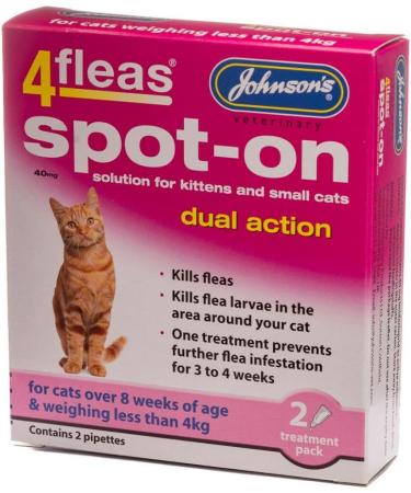 WUNDAPETS JOHNSONS 4FLEAS SPOT ON DUAL ACTION KITTENS & SMALL CATS FLEA TREATMENT KILLS FLEAS & FLEA LARVAE - Buy Online on GoSupps.com