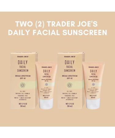 Trader Joe's SPF 40 Daily Facial Sunscreen Gel Bundle (Pack of 2) - Fragrance-Free & Water/Sweat Resistant - 1.70 Fl Oz - FOXTAIL COLLECTIVE - Buy Online on GoSupps.com