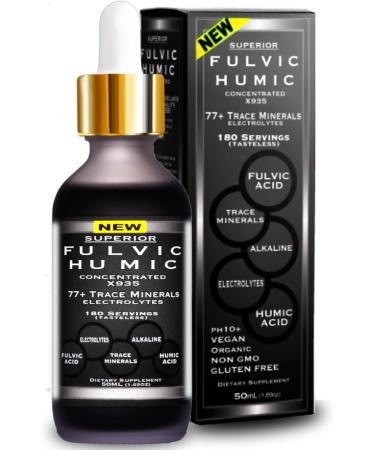 Fulvic Humic Mineral Blend 180 Servings | Superior X935 Humic and Fulvic Acid Supplement | 77+ Trace Mineral Drops with Electrolytes | Improve Gut Health Leaky Gut Repair with Fulvic Acid Organic Fulvic Humic 1.69 Fl Oz
