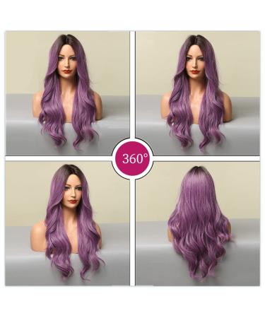 Esmee 24-Inch Purple Ombre Wig for Women - Heat-Resistant Synthetic Hair Dark Roots Perfect for Daily Wear & Cosplay - Buy Online on GoSupps.com