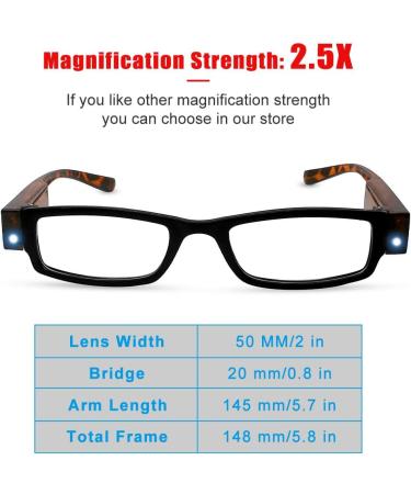 2 Pack LED Reading Glasses - Lighted Readers for Clear Vision - Unisex Nighttime Eyewear 2.0x Magnifier - Compact Black Frames - Buy Online on GoSupps.com