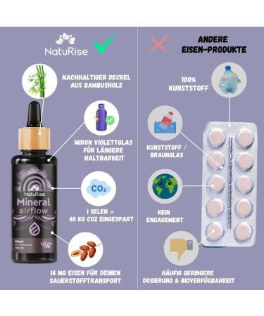 Naturise Iron Drops - High-Dose Vegan Iron Supplement with Date Extract - 100ml UV Glass Pipette - Optimal Absorption for International Shipping - Buy Online on GoSupps.com