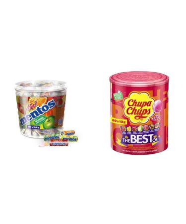 Mentos Mini Fruit Mix Bucket & Chupa Chups Best of Lutscher can contains 50 Lollis in 7 flavors such as cola apple strawberry and other practical storage socket 50 x 12g fruit mix bundle with lollipop 50 x 12g