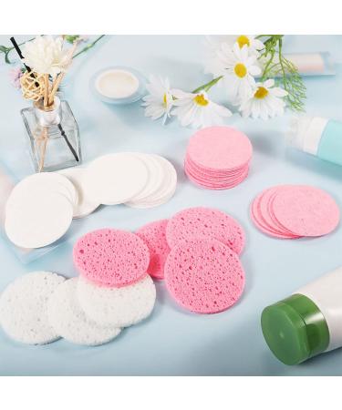 60 Pieces Compressed Face Sponges - Washable Cellulose Makeup Remover - Pink & White - 6 cm - Buy Online on GoSupps.com
