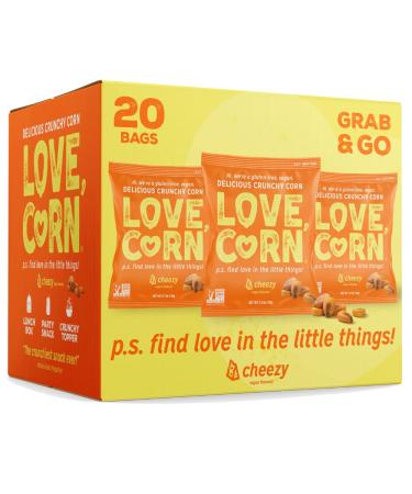 LOVE CORN Cheezy | Delicious Crunchy Corn Cheese Snack | 0.7oz x20 bags | Non-GMO, Gluten-Free, Plant Based, Low-Sugar