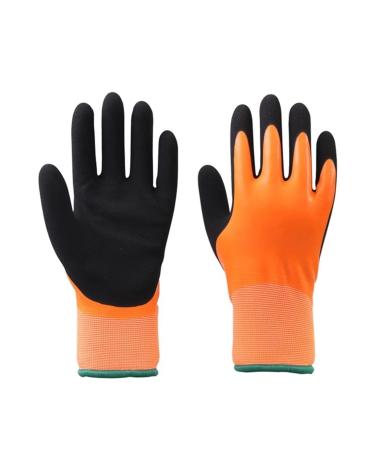 FINPAN Latex Gloves Waterproof Wear-resistant Double Shell Garden Construction Farm Warm Winter Gloves Dishwashing Gloves Medium Light gray