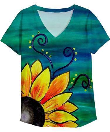 Women's Floral V-Neck Short Sleeve Shirt - Vintage Summer Tunic Blouse (X-Large, Green) - Buy Online on GoSupps.com