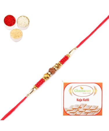 Ghasitaram Gifts Rakhi for Brother Rakhis Online - Nbh-226 Rakhi Thread with 200 GMS of Kaju katli Rakhi with 200 gms of Kaju katli
