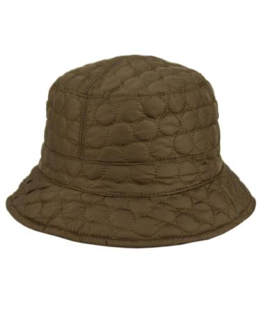 Foldable Water Repellent Quilted Rain Hat w/ Adjustable Drawstring, Bucket Cap One Size Olive