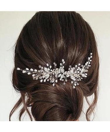 Clataly Wedding Bride Headband Flower Hair Vine Silver Leaf Bridal Hair Piece Pearls Hair Accessories for Women Girls