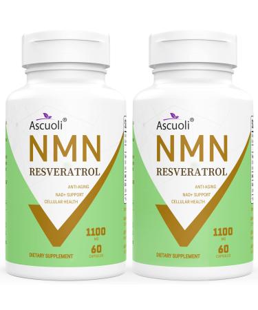 99% Ultra Purity NMN + Trans-Resveratrol, 3-in-1 Advanced Formula Organic NMN Resveratrol Supplement 1100mg, Maximum Antioxidant Anti-Aging, Cellular Repair, Boost NAD+, Immune & Energy,120 Capsules 120 Count (Pack of 2)
