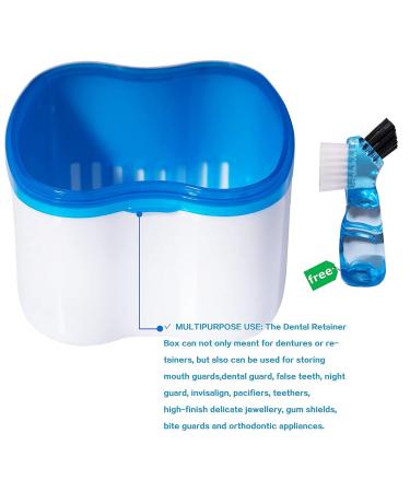 Denture Brush Retainer Case with Basket - Blue | Denture Cups Bath Container for Travel - Mouth Guard & Night Guard Holder - Buy Online on GoSupps.com