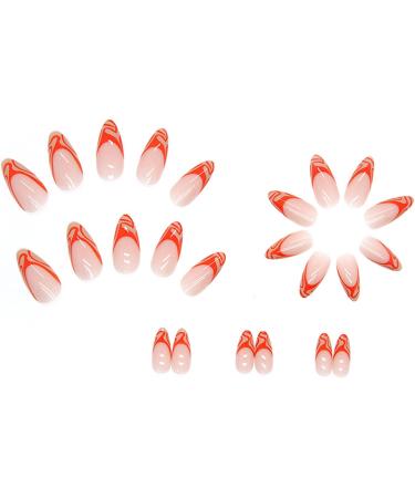 Justotry 24 Pcs Short Dark Orange French Stiletto Press on Nails with Glue - Almond Fake Nails for Women - Buy Online on GoSupps.com