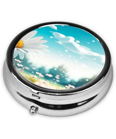 Cute White Daisies Portable Metal Pill Box | Round Mini 3-Compartment | Travel-Friendly Black Design for Small Pills - Buy Online on GoSupps.com