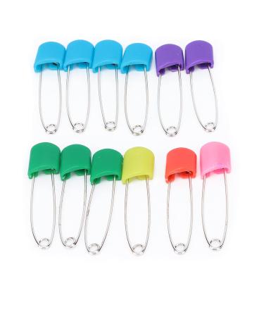IDWT Baby Safety Pins DIY Craft Diaper Nappy Pin Plastic Head Safety Locks Colorful for Jewelry Making for Laundry Needle for Blankets(12 bread head colored pins)