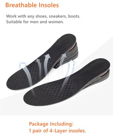 Height Increase Insoles 4 Layers - 1.2 to 3 Inches Shoe Lifts for Men & Women | Breathable Non-Slip Heel Pads with Air Cushion - Buy Online on GoSupps.com