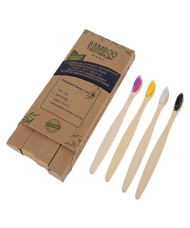 Bamboo Coal Toothbrush - Soft Charcoal Bristles Reusable Wood Toothbrush Set for Men & Women in 4 Colors | Eco-Friendly Oral Care - Buy Online on GoSupps.com