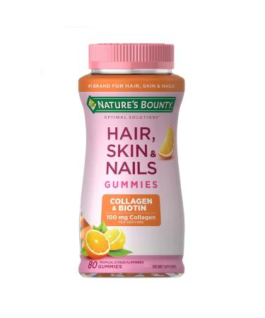 Nature's Bounty Hair Skin & Nails with Biotin and Collagen- Gummies Vitamin Supplement - 2500 mcg - 80 Count.