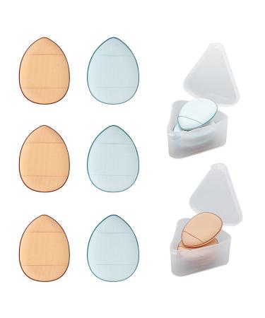 Andiker 6Pcs Finger Powder Puff Drop-Shaped Make Up Sponges Reusable Mini Powder Puff Wet Dry Makeup Tool for Foundation Concealer Cosmetic Cosmetic Sponge for Women Girls (blue+skin color)