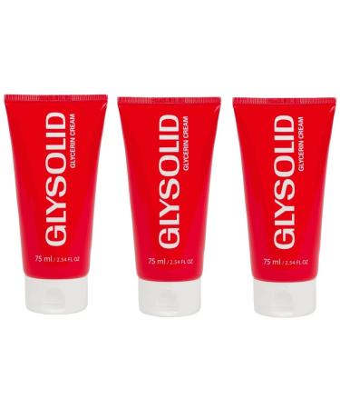 Glysolid Glycerin Skin Cream - Thick Smooth and Silky - Trusted Formula for Hands Feet and Body 2.54 fl oz (75ml Tube) - 3pack